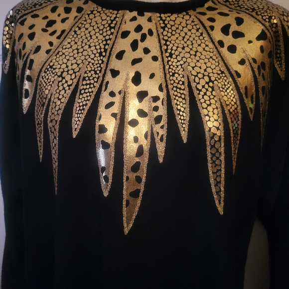 1980s " Flashdance" Leopard Decorative Black Sweatshirt - Picture 4 of 9